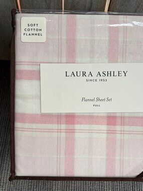 NEW Laura Ashley FULL Size MULHOLLAND PINK PLAID Cotton Flannel Sheet Set